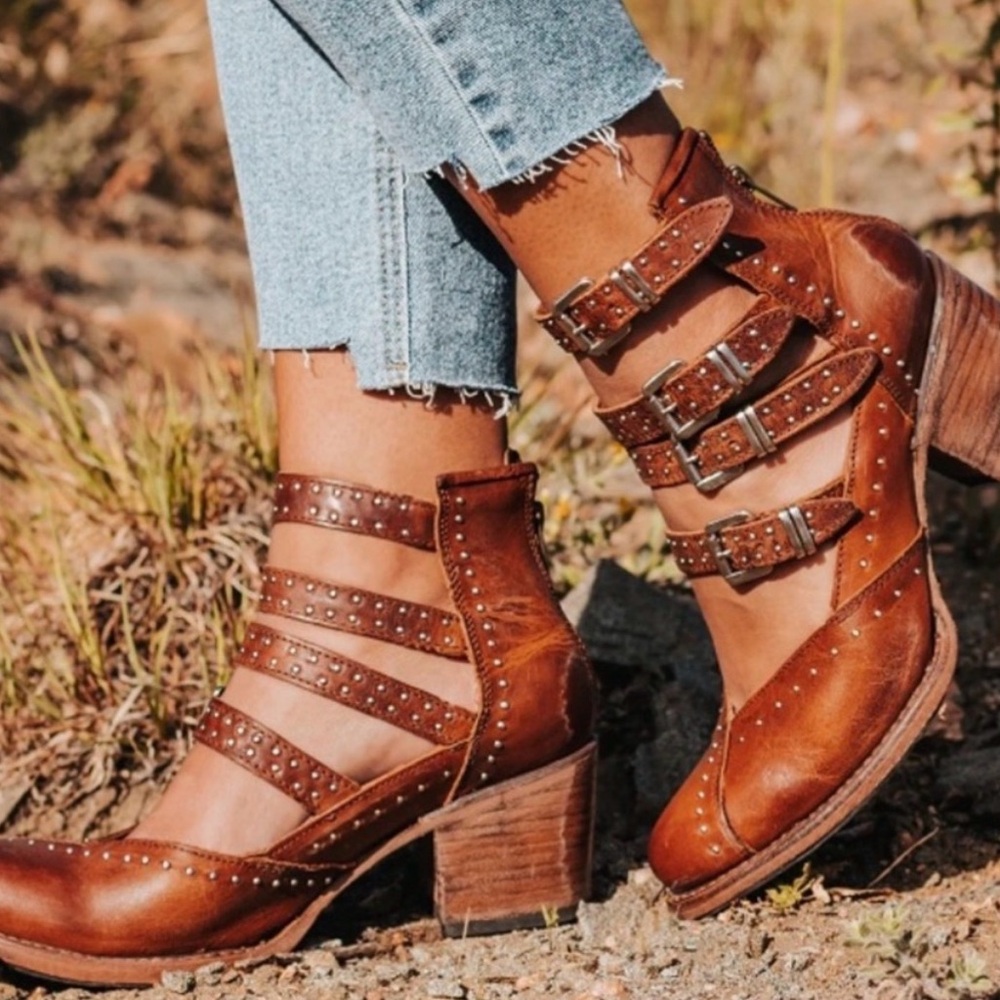 Freebird Felicity Strappy Brown Ankle Boots